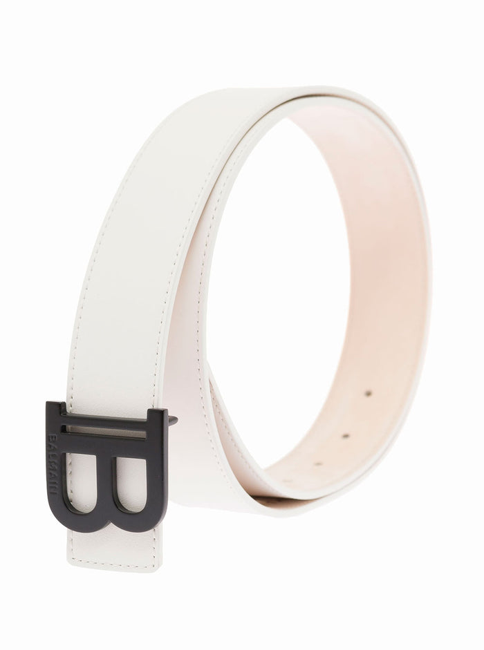 Balmain Womans White Leather Belt With Logo Calf
