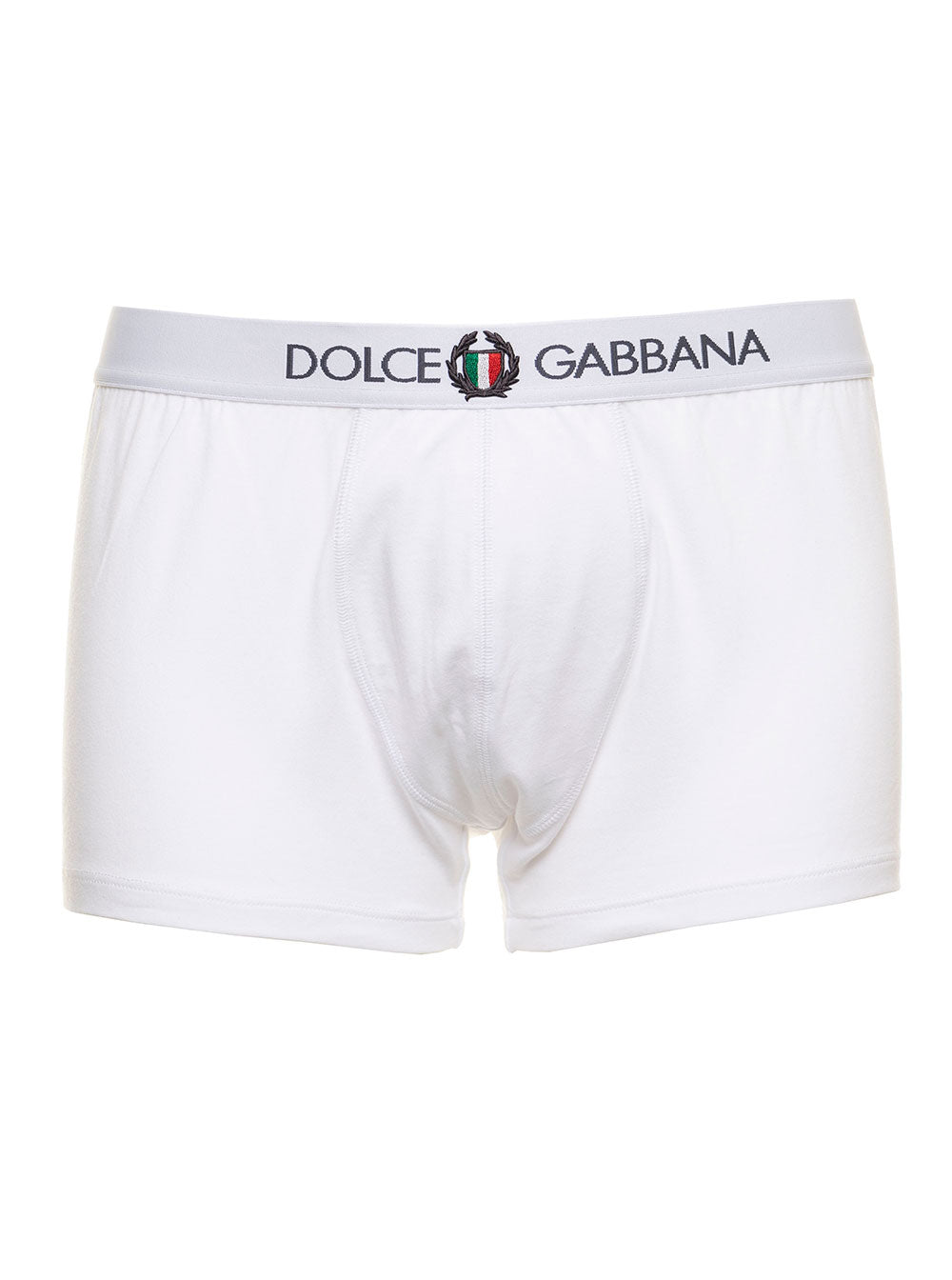 Dolce & Gabbana Mans White Cotton Regular Boxer With Logo Elastan Underwear