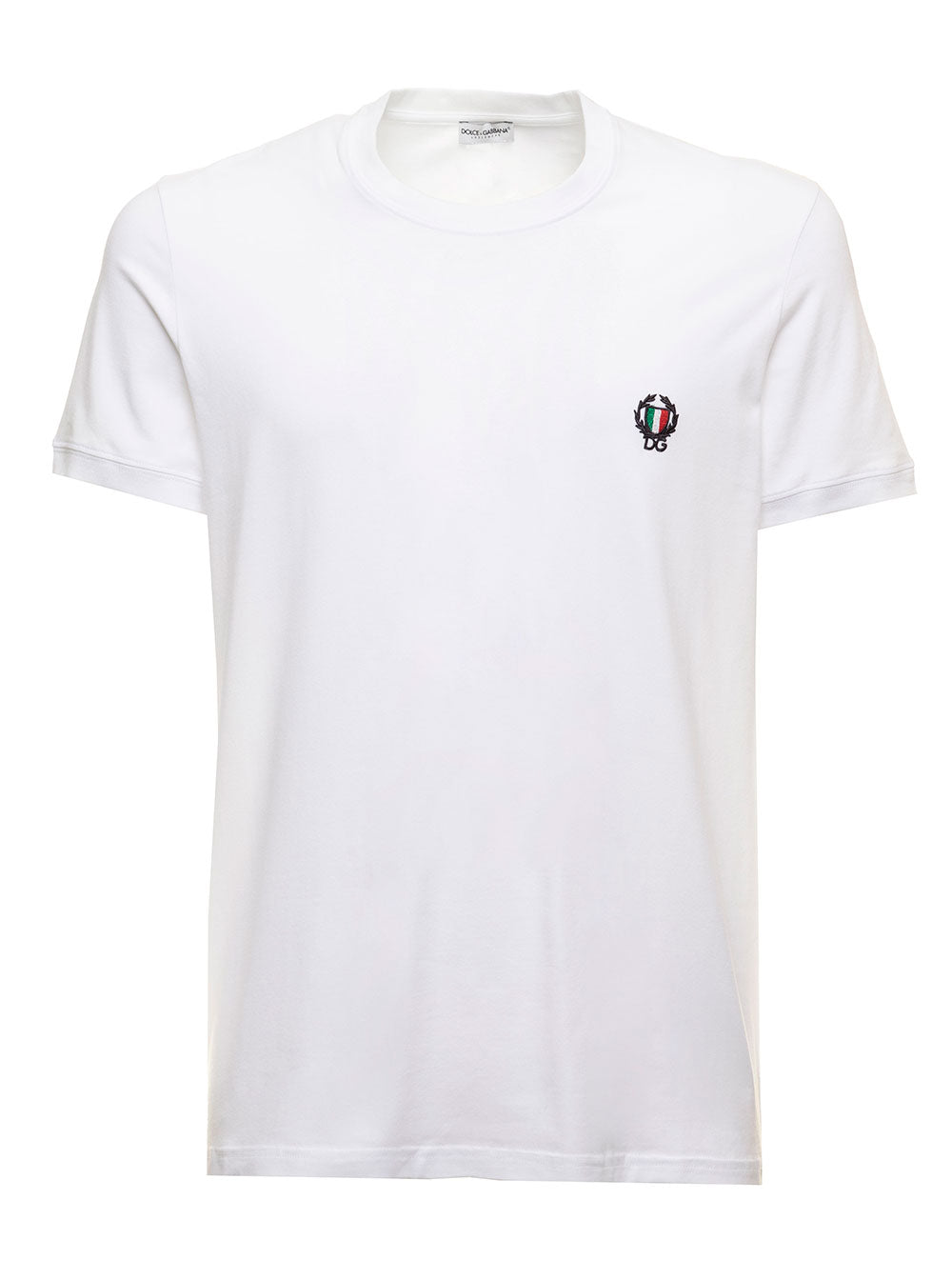 Dolce & Gabbana Mens White Cotton Crew Neck T-Shirt With Logo Detail Elastan Tshirts And Polo Shirts