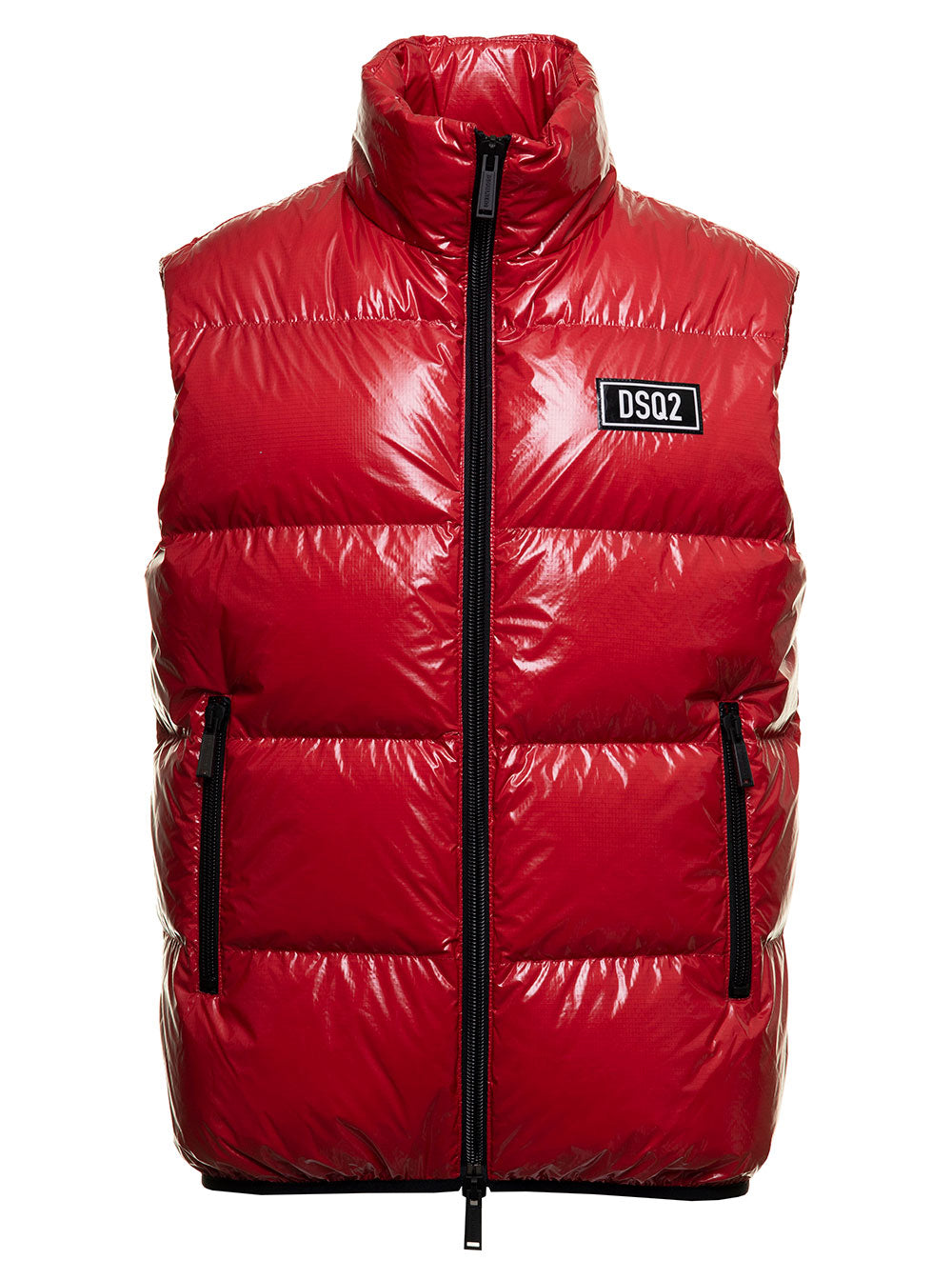 D-Squared2 Mans Shiny Red Nylon Vest With Logo Polyamide Blazers