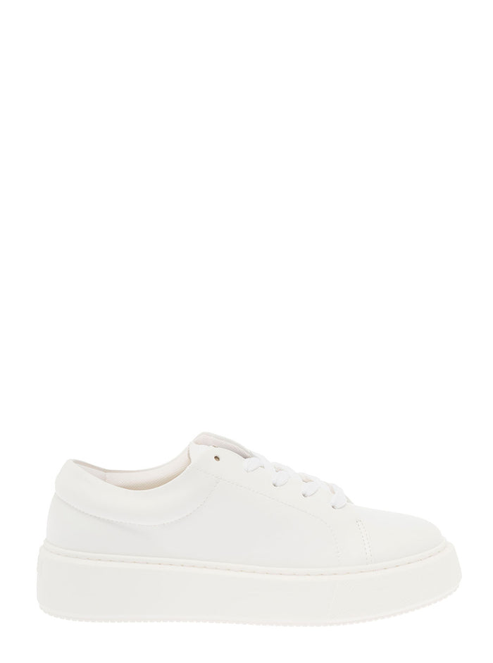 Ganni Womans White Faux Leather Sporty Mix Sneakers Vegan