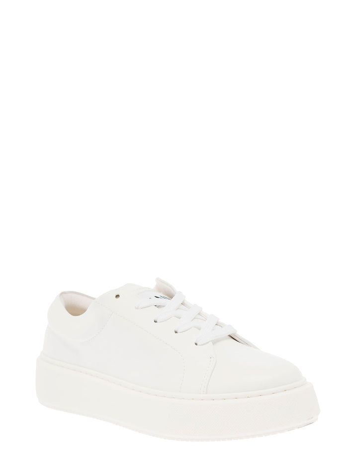 Ganni Womans White Faux Leather Sporty Mix Sneakers Vegan