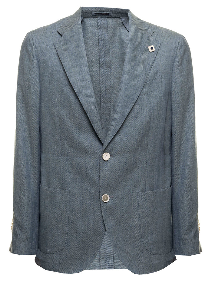 Lardini Mans Single-Breasted Light Blue Blazer Linen Cotton Blazers