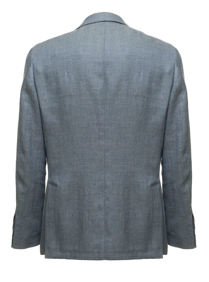 Lardini Mans Single-Breasted Light Blue Blazer Linen Cotton Blazers