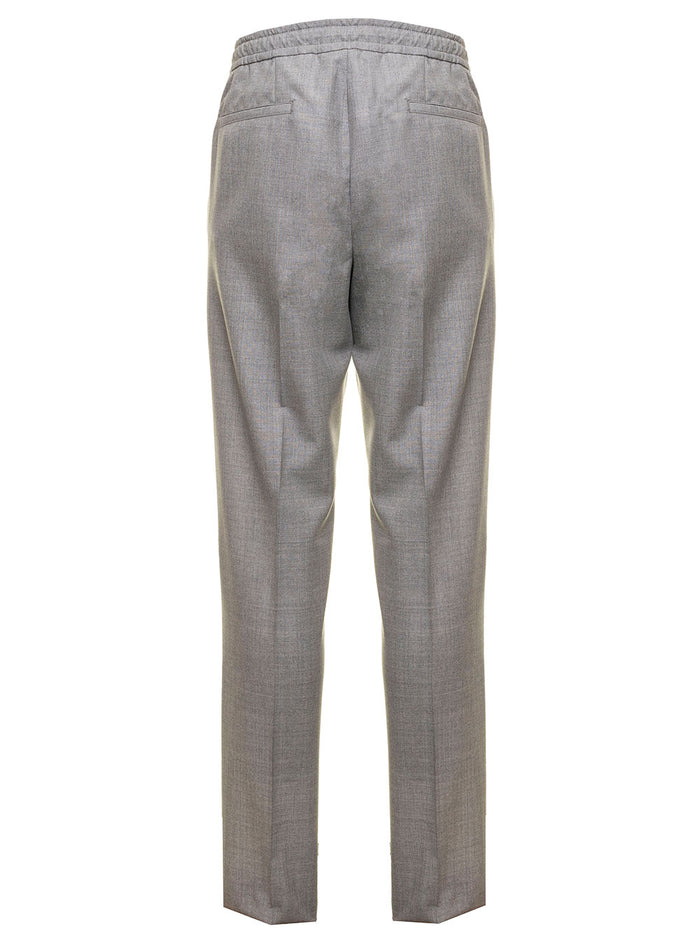 Lardini Mans Drop Grey Trousers With Drawstring Wool