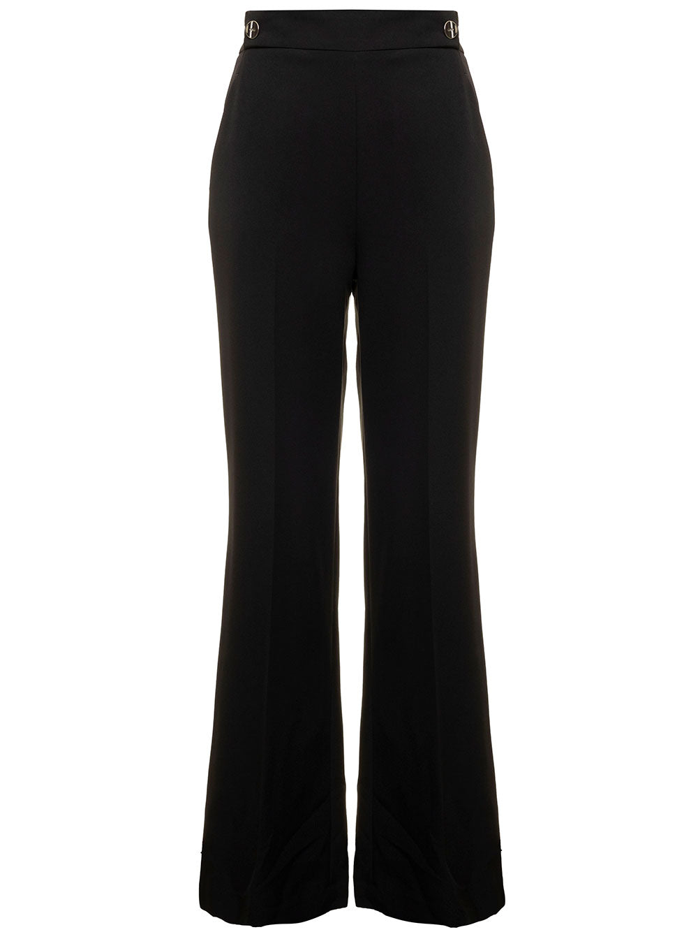 Liu Jo Womans Black Flared Pants With Buttons Polyester Elastane Trousers