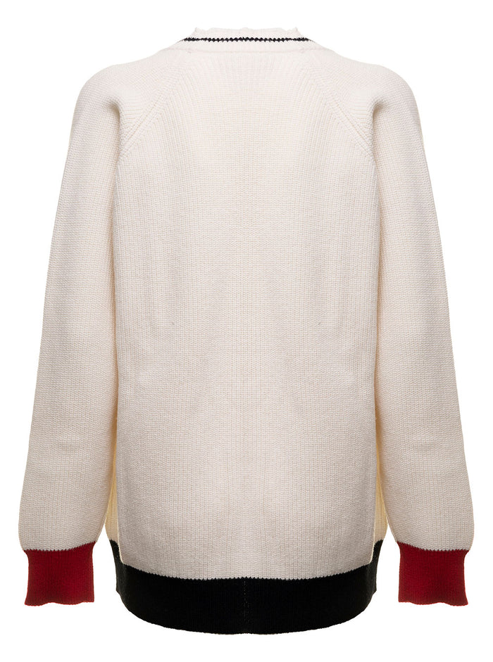Marni Womans Multicolor Wool Blend Cardigan White Virgin Knit Cotton Jersey