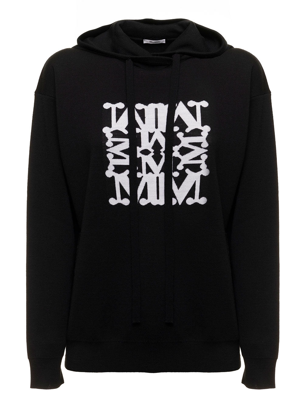 Maxmara Womans Edy Black Wool Hoodie With Logo Virgin Sweatshirts