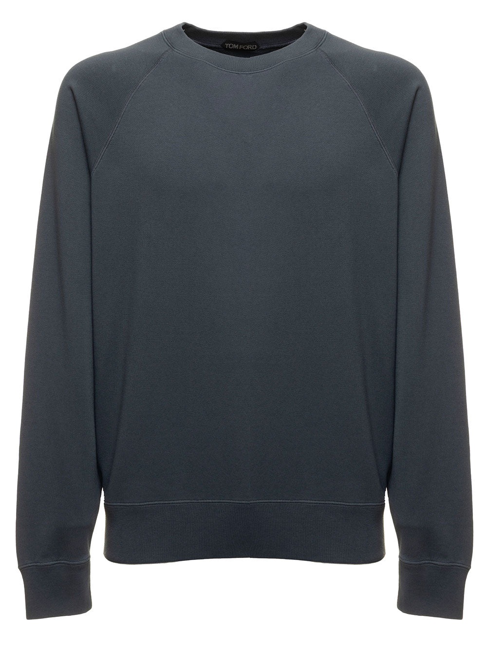 Tom Ford Mans Washed Grey Cotton Crew Neck Sweatshirt Blu Sweatshirts