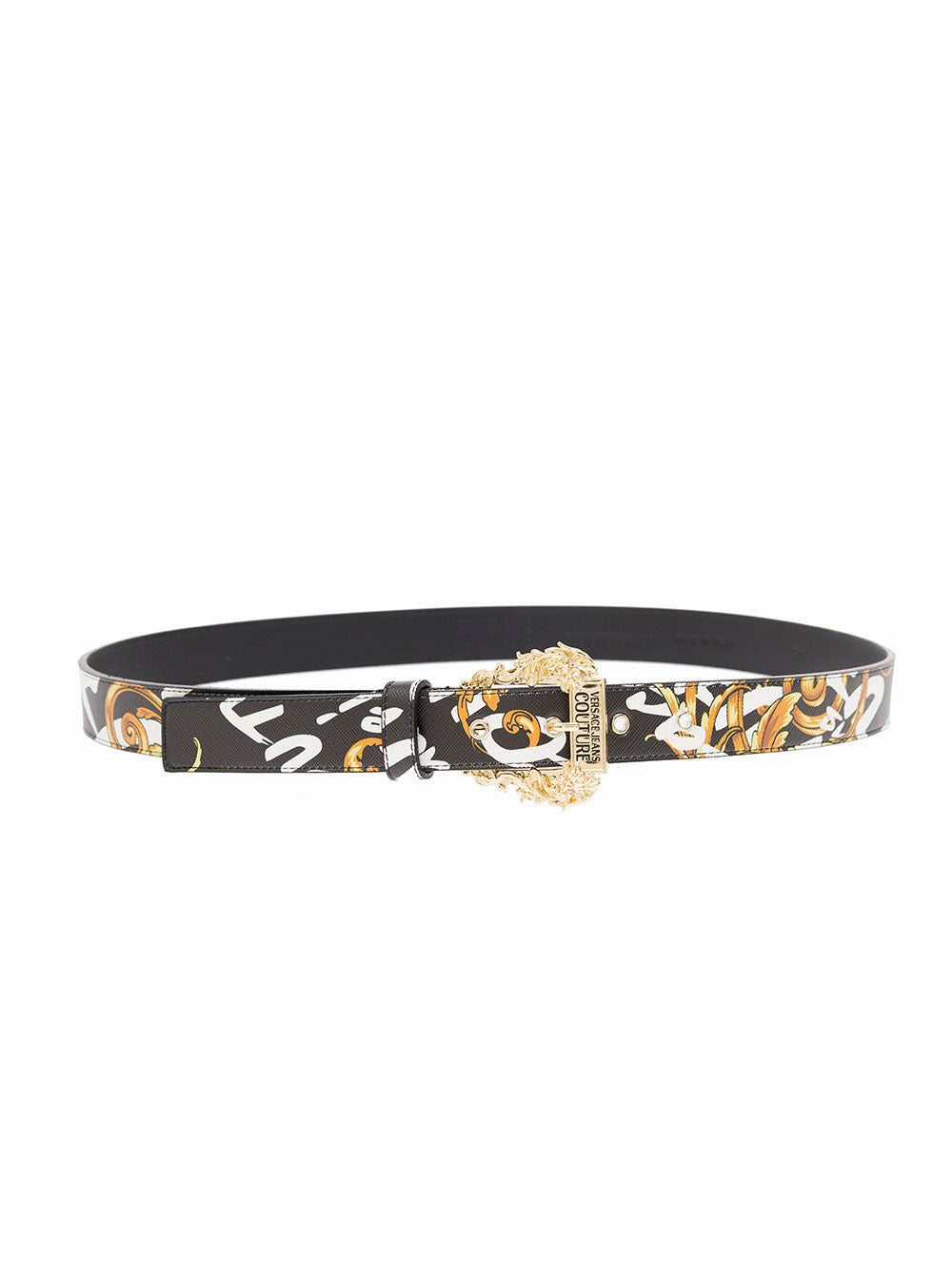 Versace Jeans Couture Womans Saffiano Leather Belt With Brush Logo Print Calf