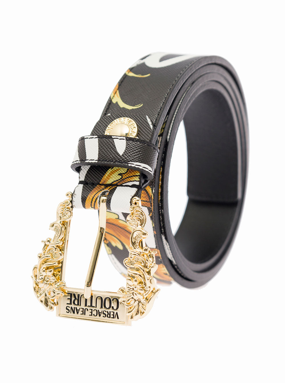 Versace Jeans Couture Womans Saffiano Leather Belt With Brush Logo Print Calf