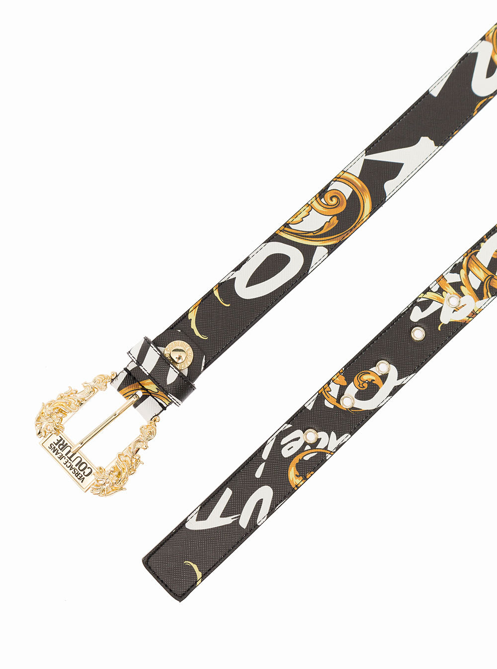 Versace Jeans Couture Womans Saffiano Leather Belt With Brush Logo Print Calf