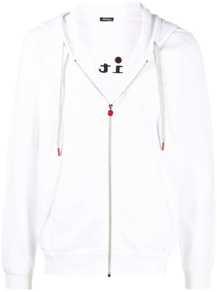 White Cotton Hoodie With Logo Kiton Man Sweatshirts
