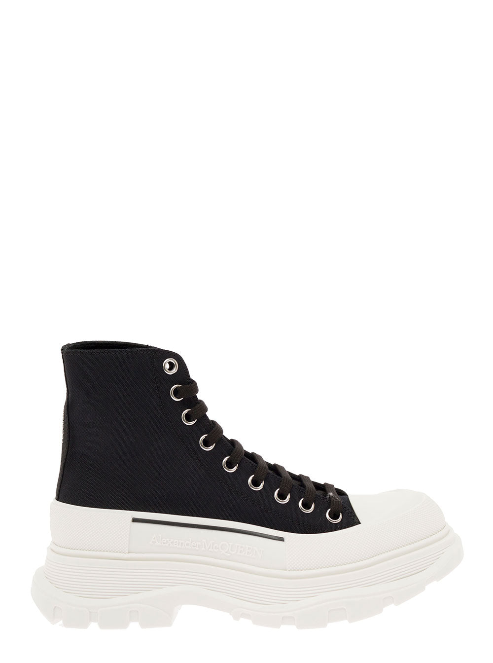 Alexander Mcqueen Womans High Top Tread Slick Black Cotton Sneakers