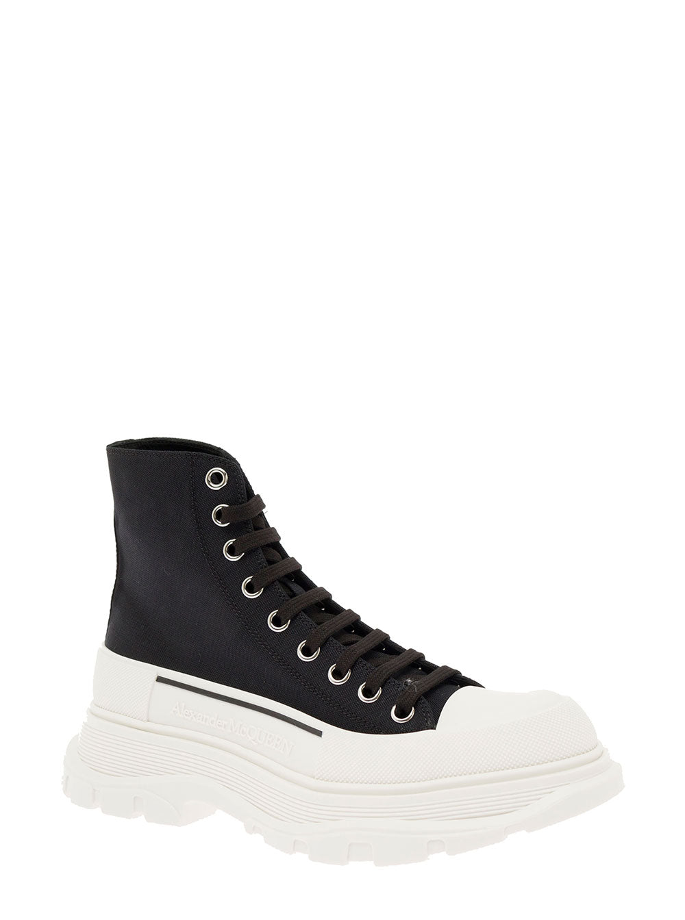Alexander Mcqueen Womans High Top Tread Slick Black Cotton Sneakers