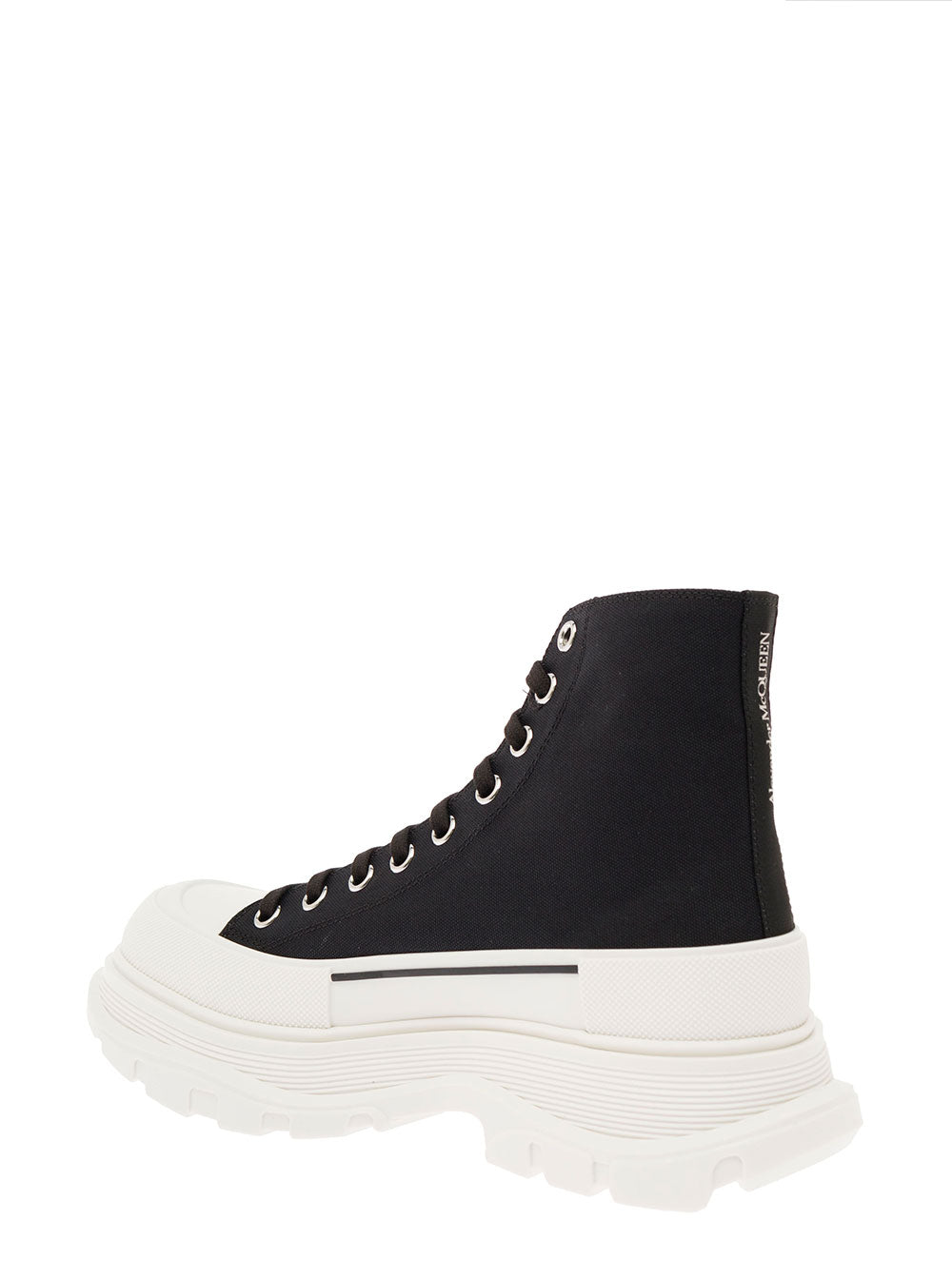 Alexander Mcqueen Womans High Top Tread Slick Black Cotton Sneakers