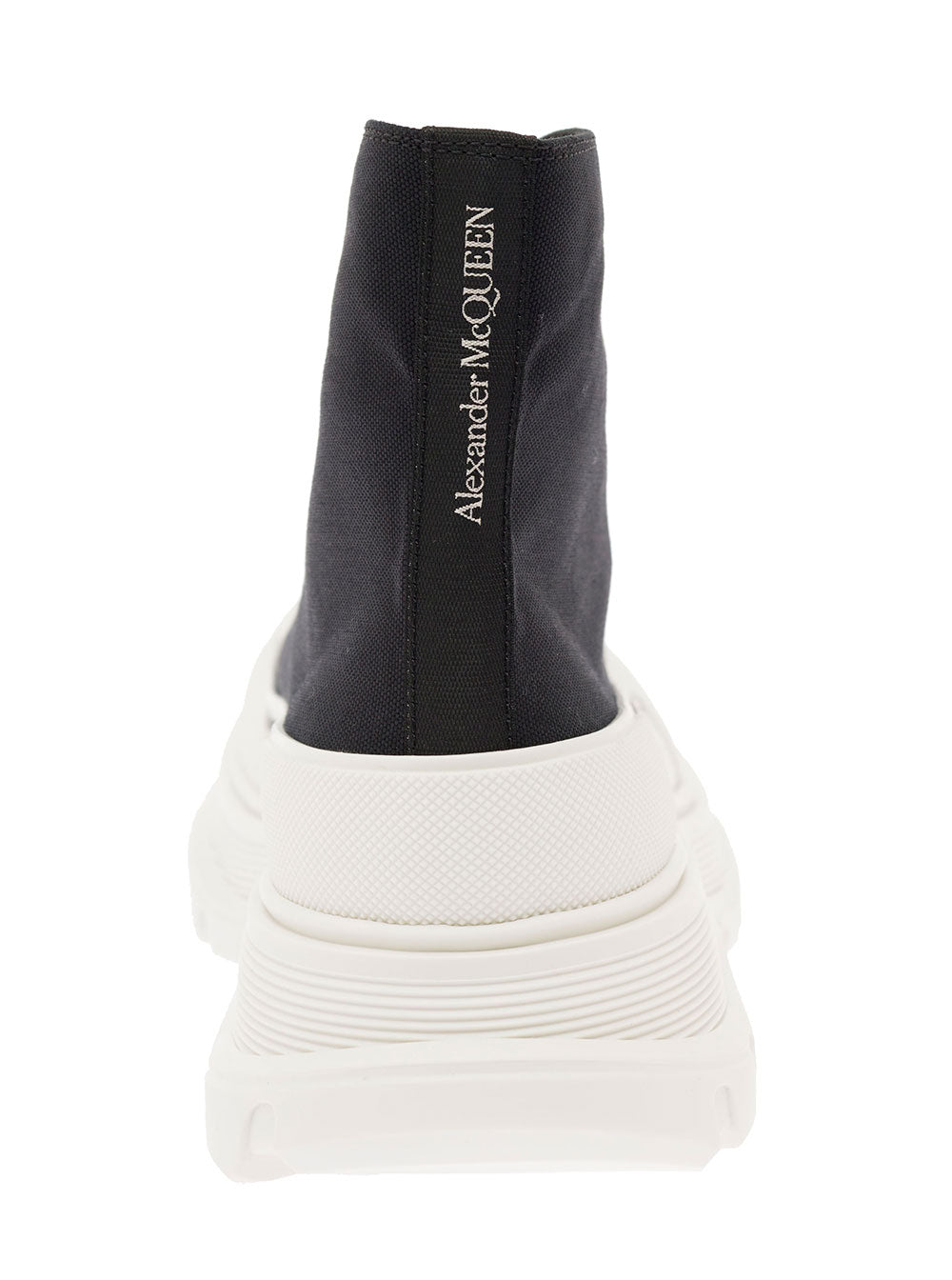 Alexander Mcqueen Womans High Top Tread Slick Black Cotton Sneakers