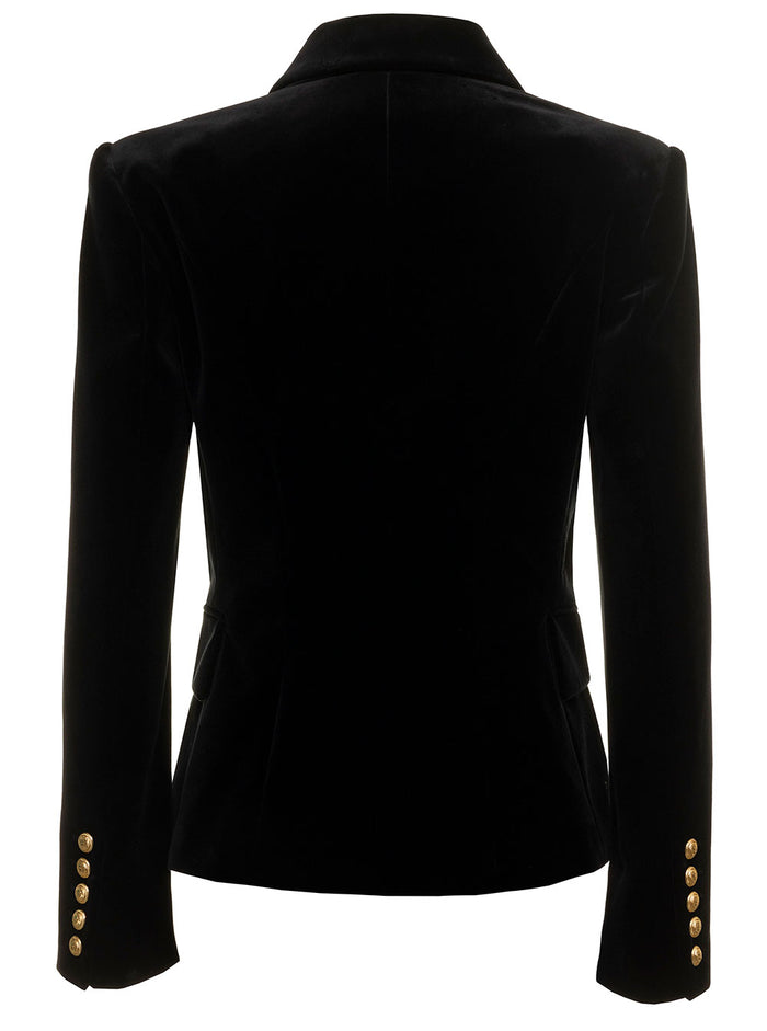 Balmain Womans Double-Breasted Black Velvet Blazer Cotton Blazers