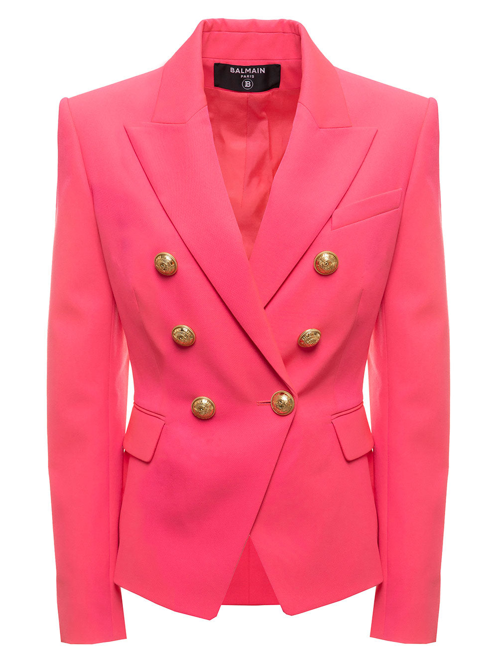 Balmain Womans Double-Breasted Pink Wool Blazer Fuxia Blazers