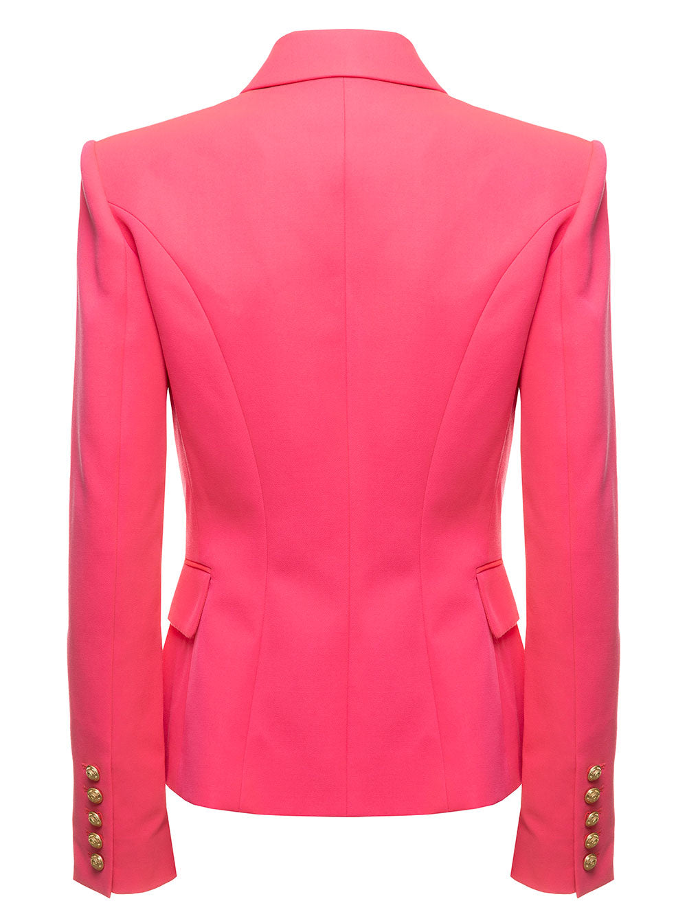 Balmain Womans Double-Breasted Pink Wool Blazer Fuxia Blazers