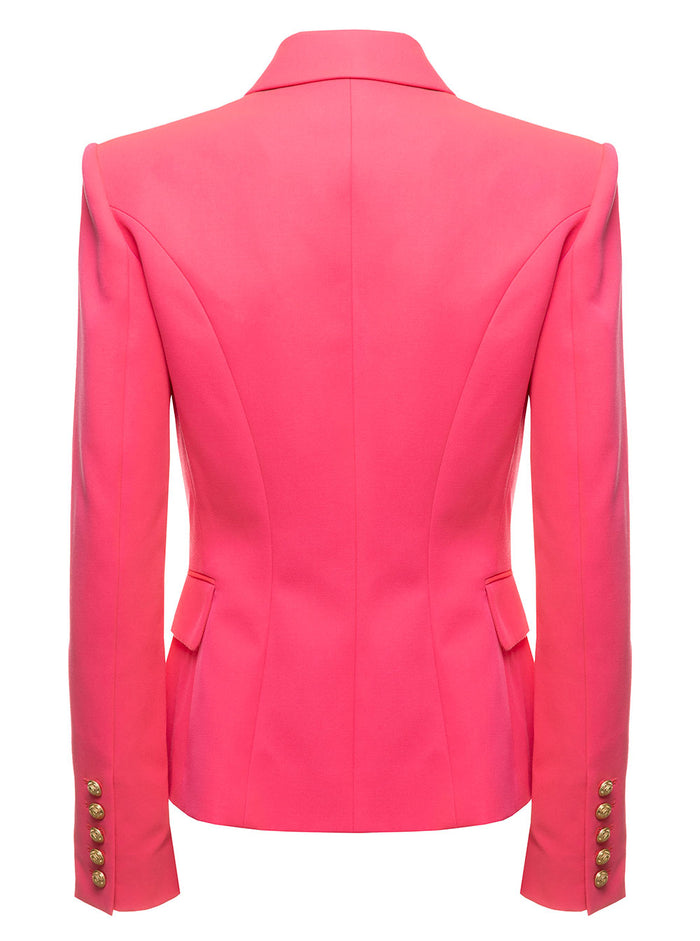 Balmain Womans Double-Breasted Pink Wool Blazer Fuxia Blazers