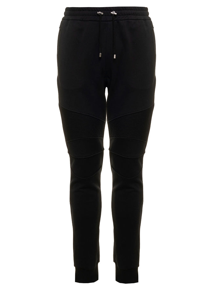 Balmain Mans Organic Cotton Flock Jogger With Logo Black Trousers