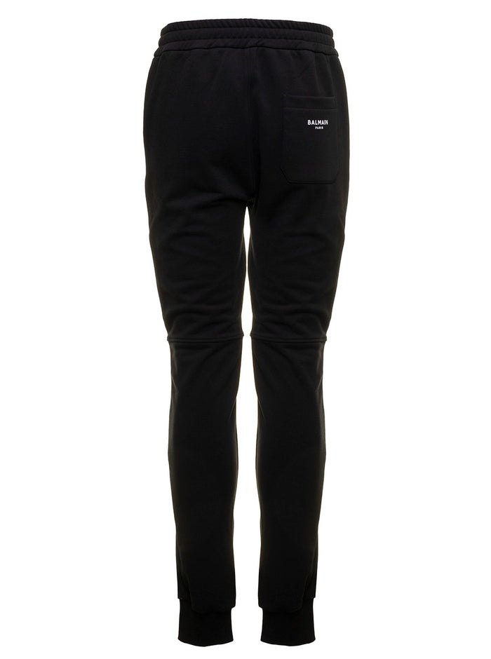 Balmain Mans Organic Cotton Flock Jogger With Logo Black Trousers
