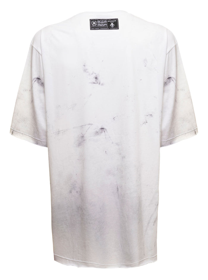 Balmain Mans White Cotton T-Shirt With Drawing Print Tshirts And Polo Shirts