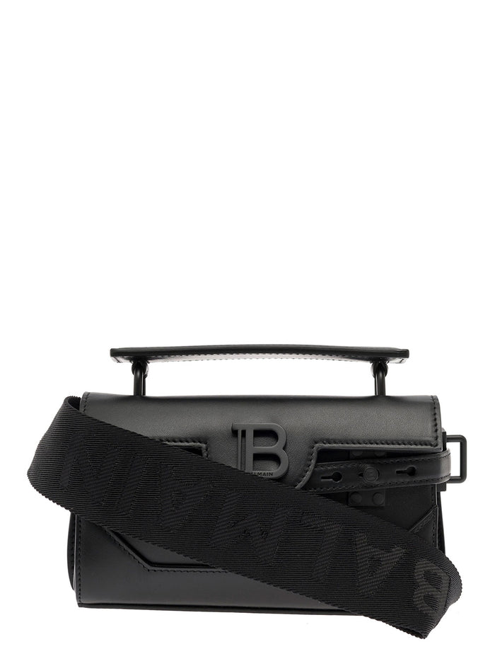 Balmain Mans B-Buzz Black Leather Baguette Crossbody Bag Calf