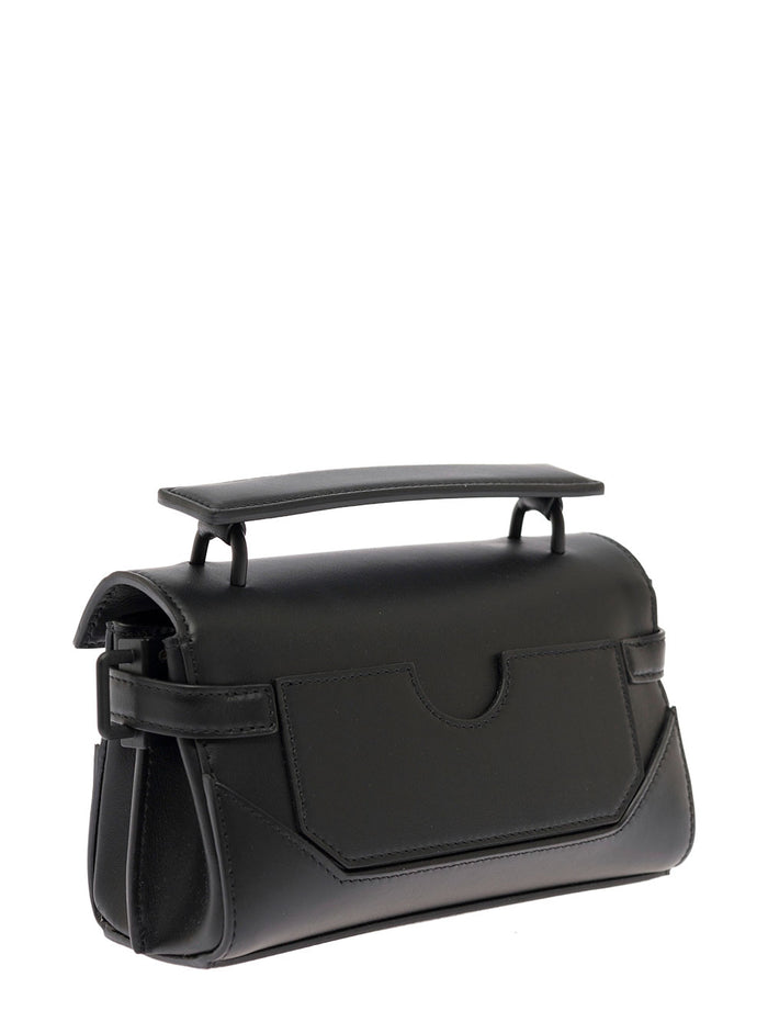 Balmain Mans B-Buzz Black Leather Baguette Crossbody Bag Calf