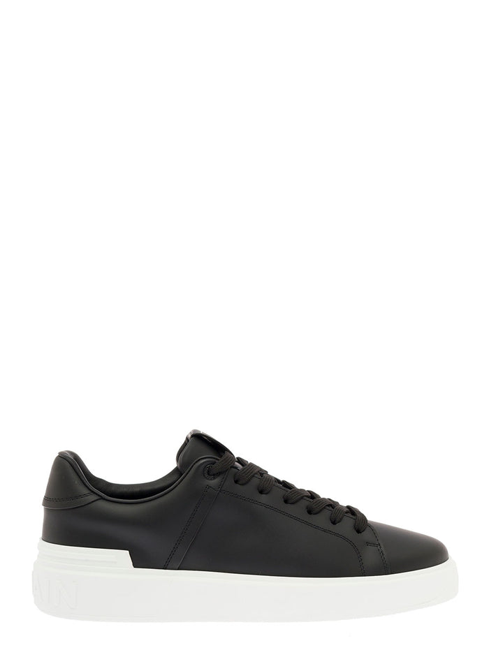 Balmain Mans B-Court Black Leather Sneakers Calf