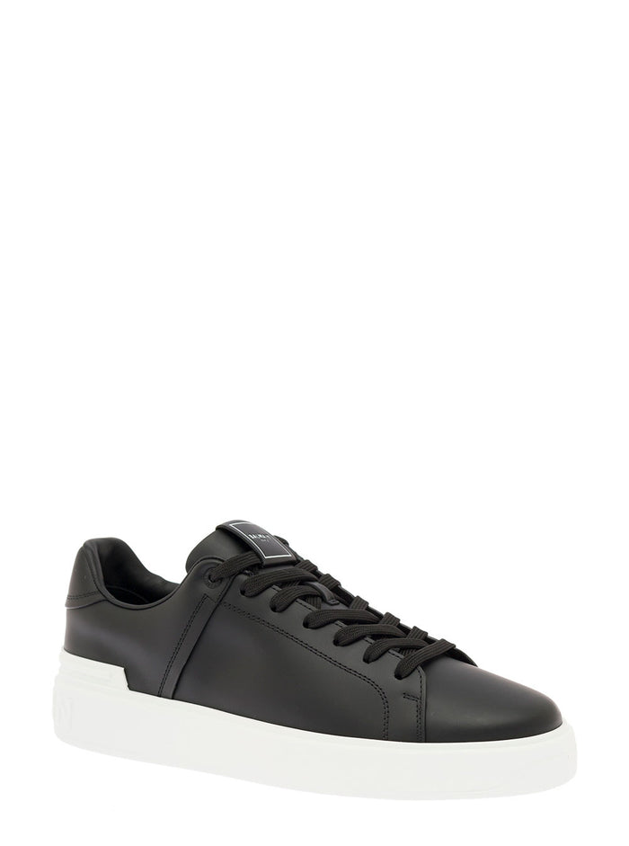 Balmain Mans B-Court Black Leather Sneakers Calf