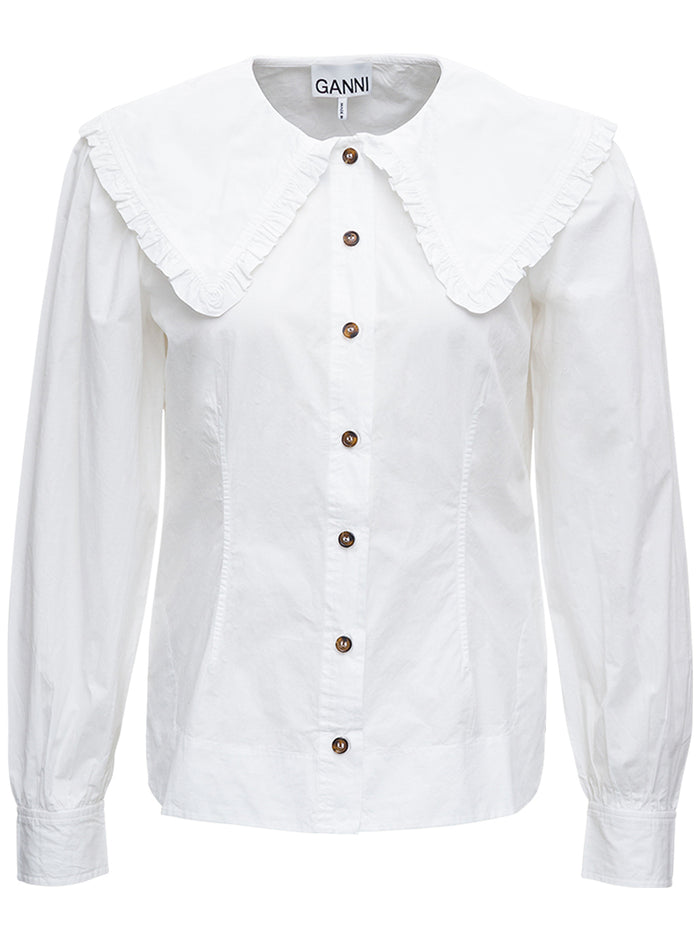 Ganni Womans White Popeline Shirt Organic Cotton And Blouses