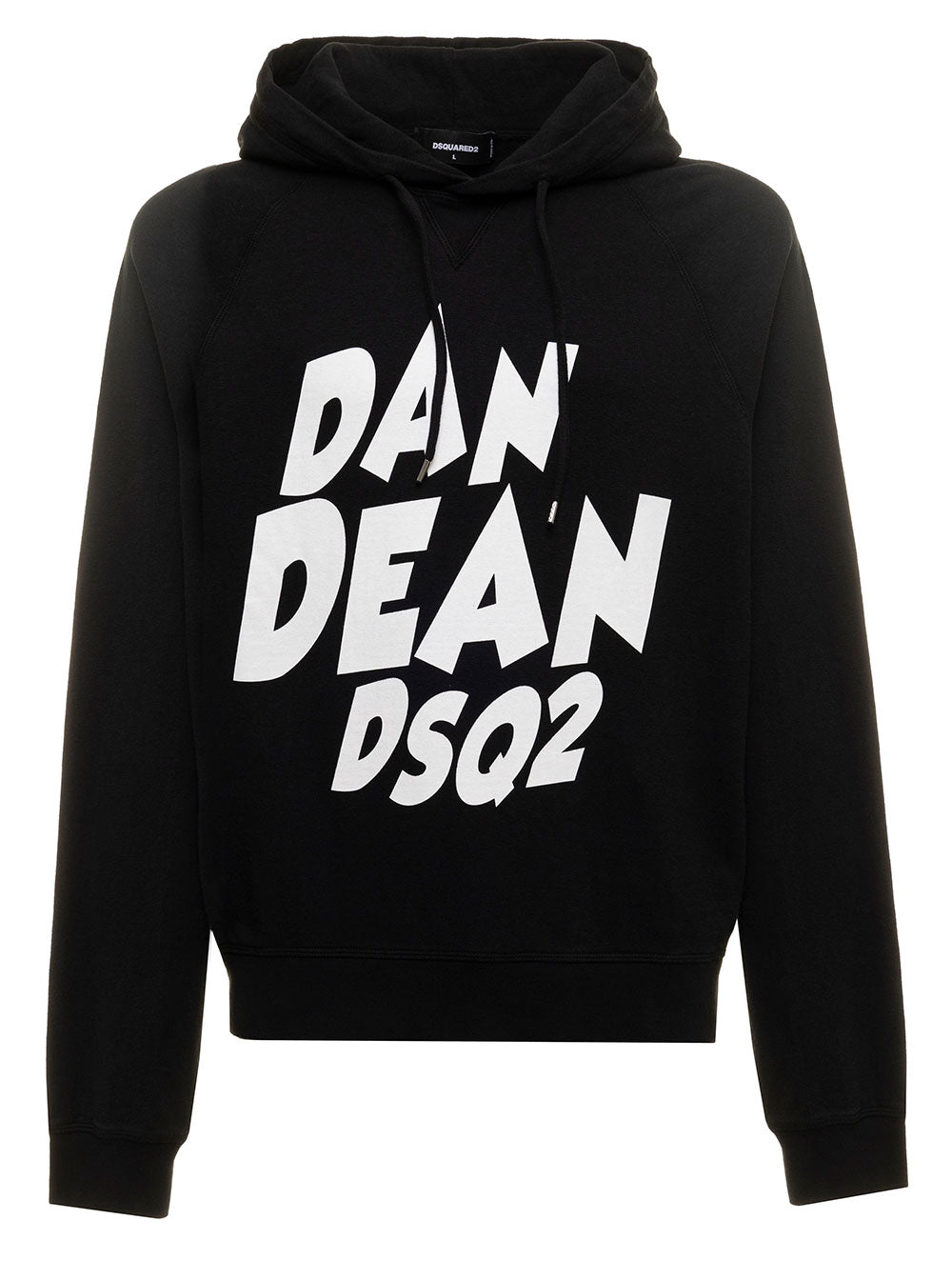 D-Squared2 Mans Black Cotton Hoodie With Dan Dean Print Sweatshirts