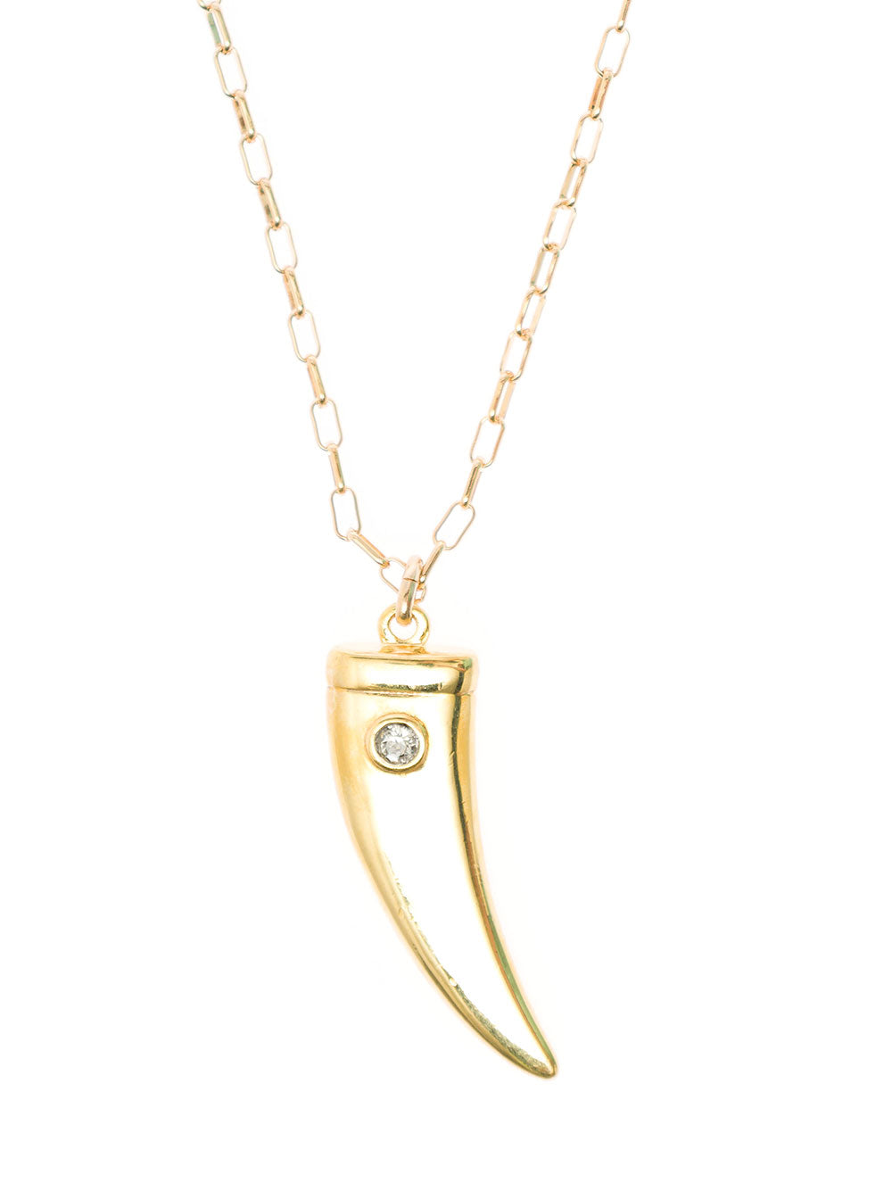 Isabel Marant Womans Long Metal Necklace With Gold Colored Horn Pendant Metallic Etain Laiton Glass Necklaces