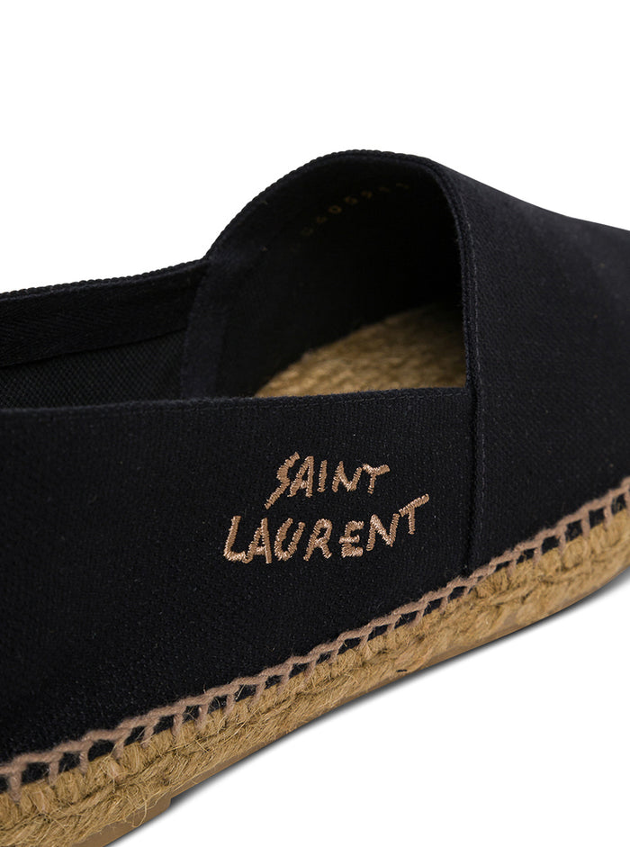 Black Cotton And Linen Espadrilles With Logo Saint Laurent Man Polyurethane Flat Shoes