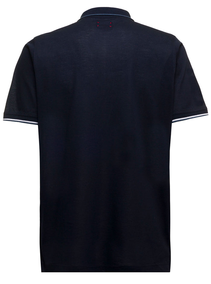 Kiton Mans Blue Cotton Piquet Polo Shirt Blu Tshirts And