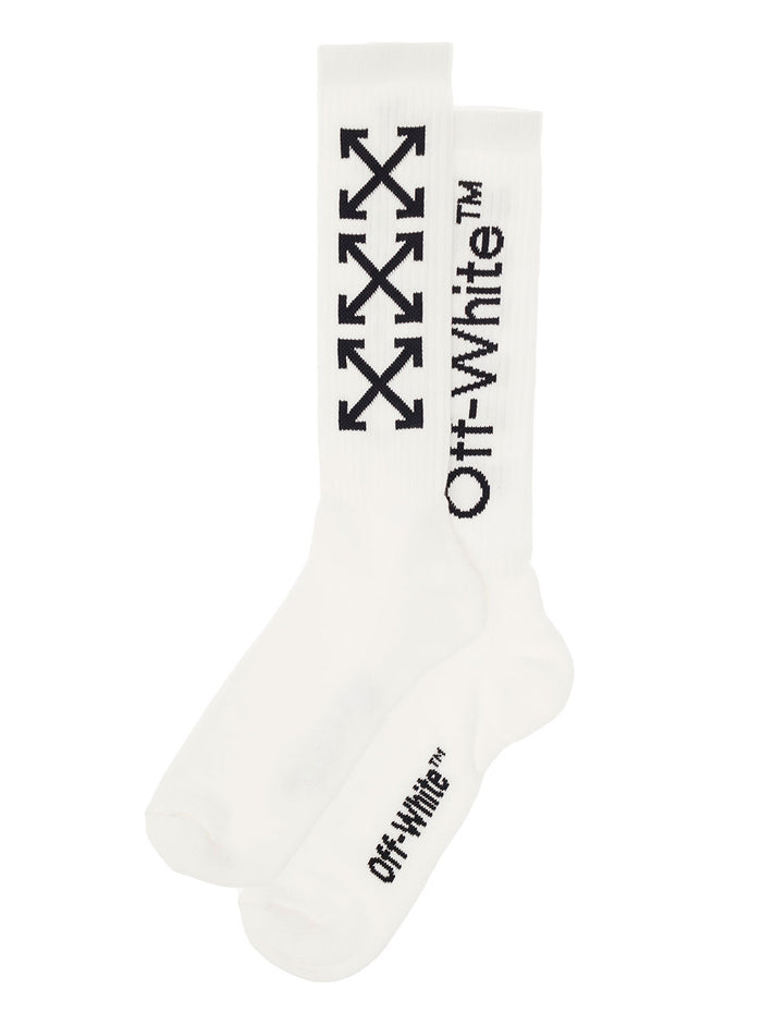 Off-White Mans Black And White Cotton Arrow Socks Underwear
