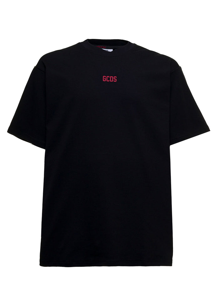 Black T-Shirt Jersey With Contrasting Logo Embroidery To The Chest Gcds Man Tshirts And Polo Shirts