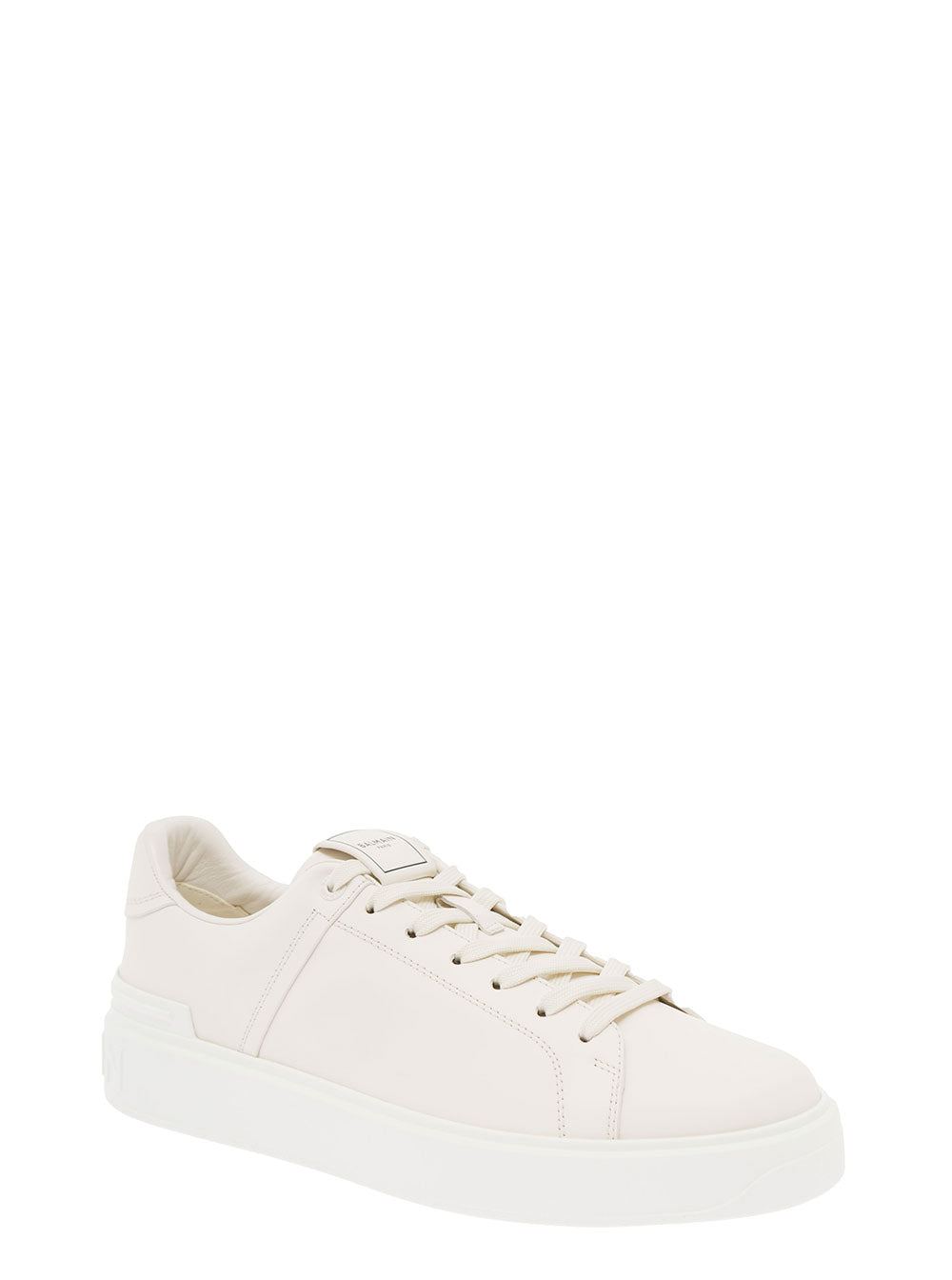 Balmain Man S B Court White Leather Sneakers With Logo Calf