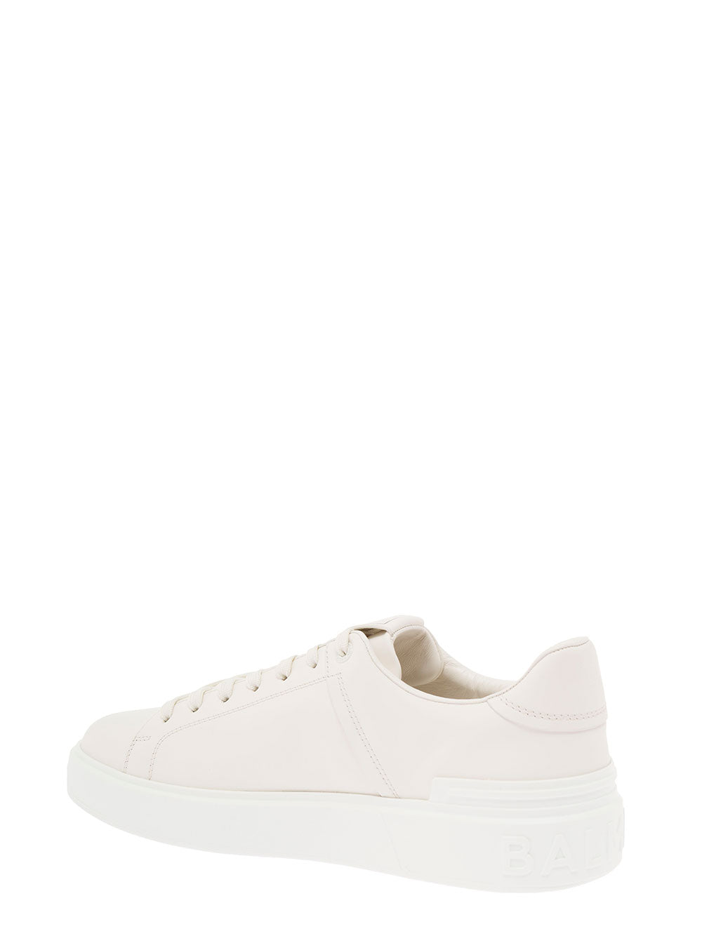 Balmain Man S B Court White Leather Sneakers With Logo Calf