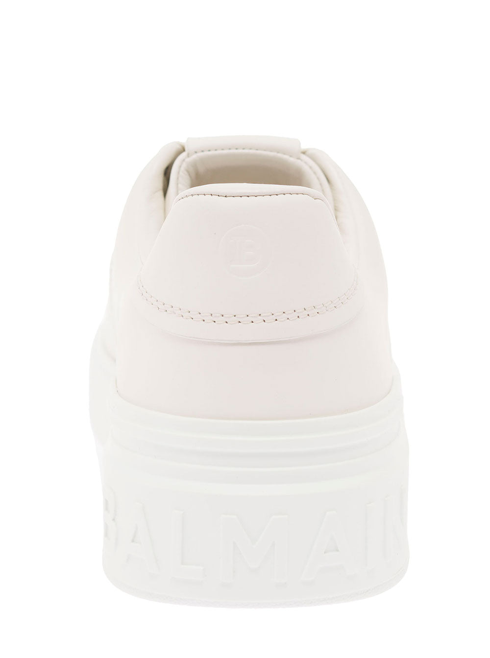 Balmain Man S B Court White Leather Sneakers With Logo Calf