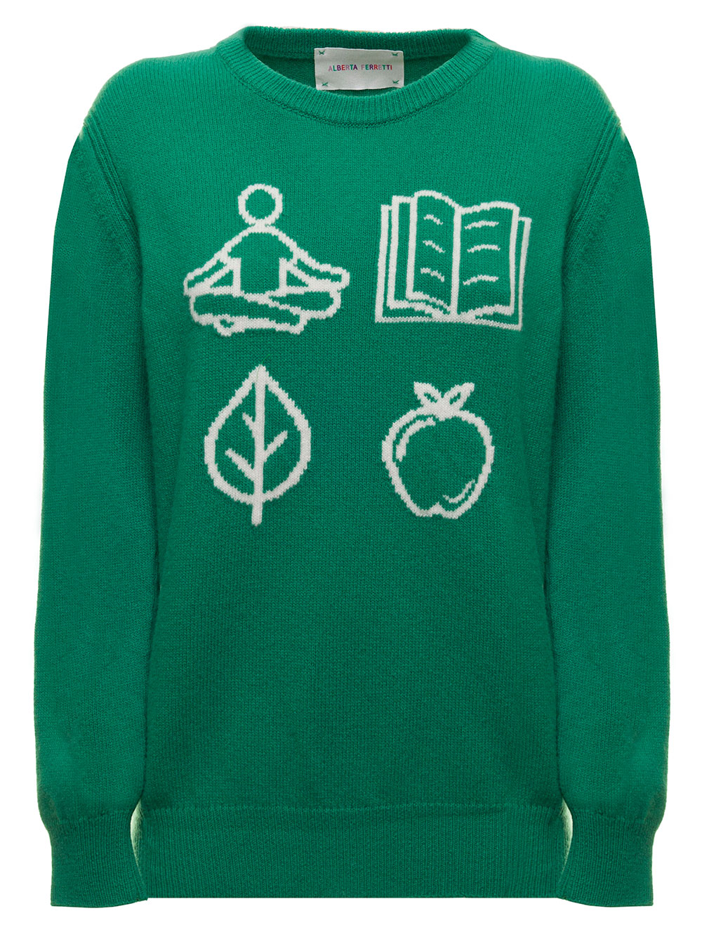 Alberta Ferretti Woman S Green Wool And Cashmere Sweater With Print Virgin Jersey