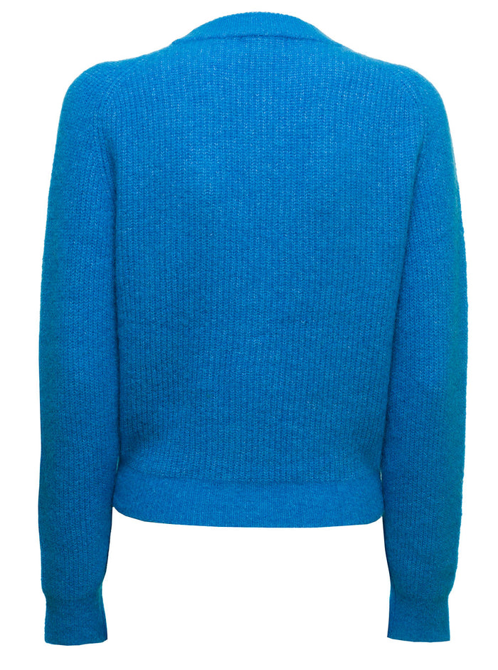 Ganni Womans Light Blue Merino Wool Blend Cardigan With Jewel Buttons Blu Jersey