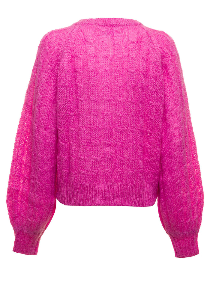Ganni Womans Mohair Blend Pink Cardigan Nylon Merino Jersey