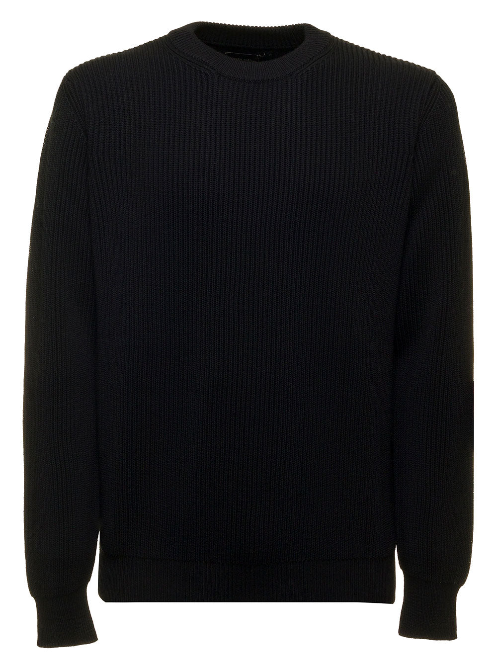Roberto Collina Mans Crew Neck Black Wool Sweater Virgin Jersey