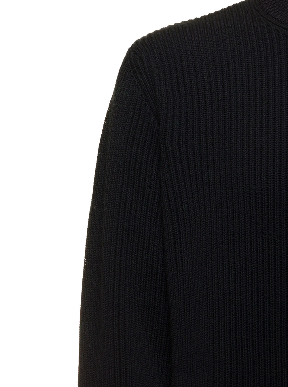 Roberto Collina Mans Crew Neck Black Wool Sweater Virgin Jersey