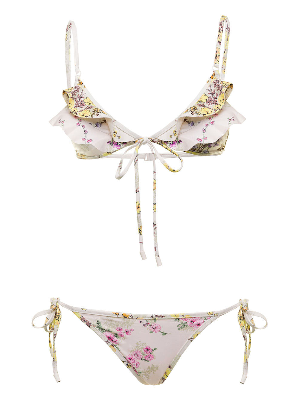 Zimmermann Womans Jude Floral Fabric Bikini With Ruffles White Polyamide Elastane Beachwear