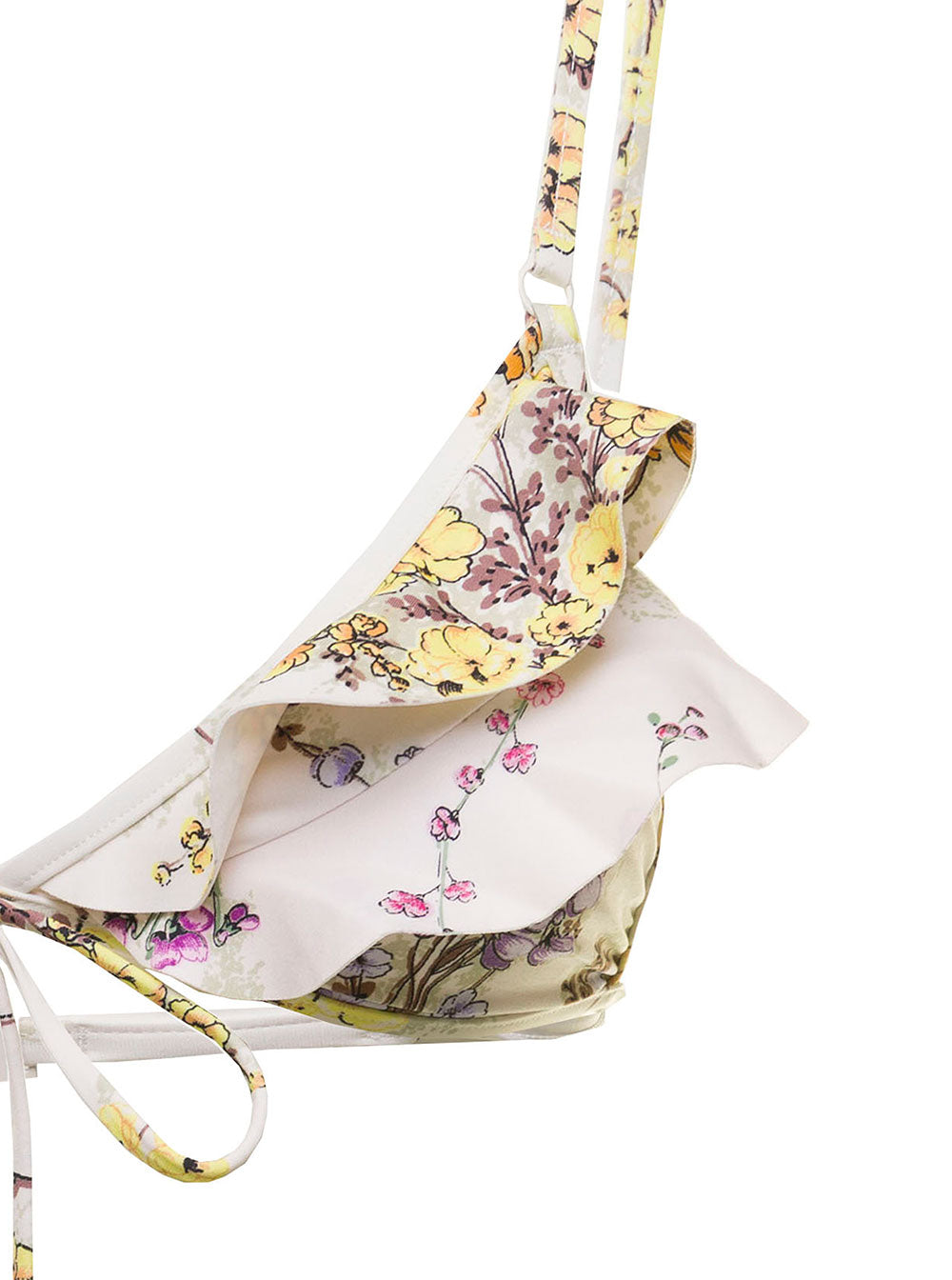 Zimmermann Womans Jude Floral Fabric Bikini With Ruffles White Polyamide Elastane Beachwear