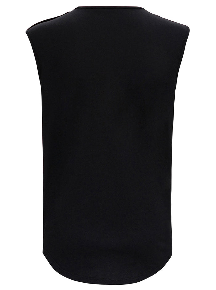 Balmain Womans Black Cotton Tank Top With Logo Print Cotone Tshirts And Polo Shirts